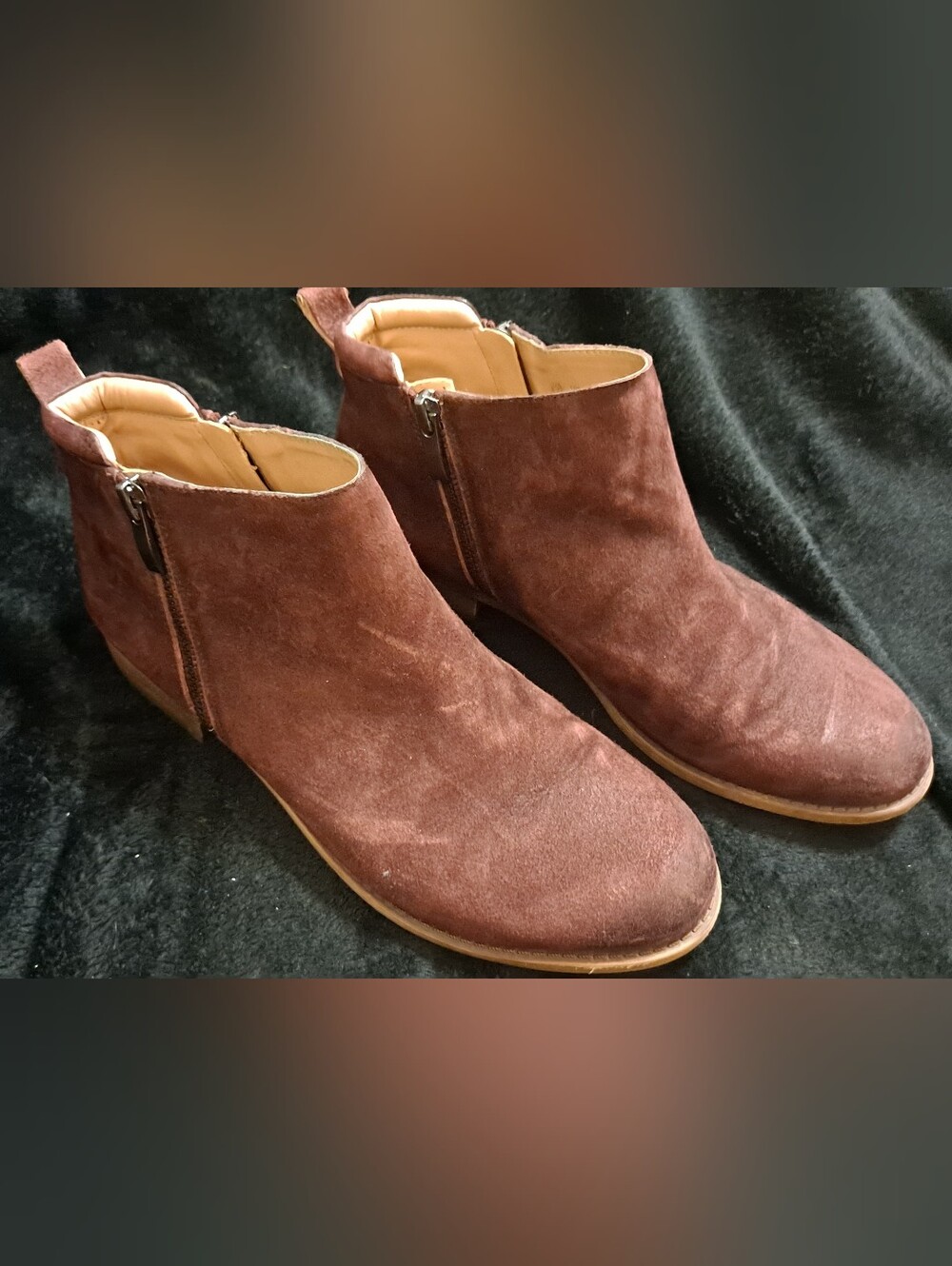Franco Sarto  Brown Suede Ankle Boots with Side Zipper Sz 8.5 M